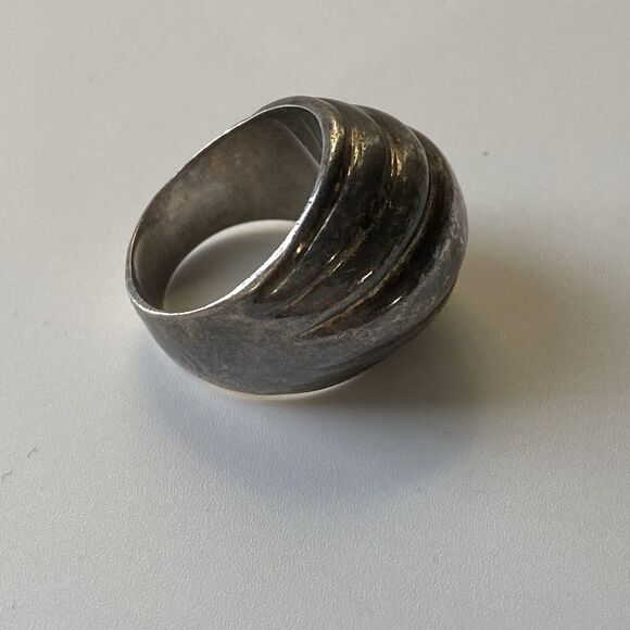 Vintage Sterling Silver 925 Ring Size 6.5 Modernist Domed Chunky Unisex Oxidized - Picture 8 of 13